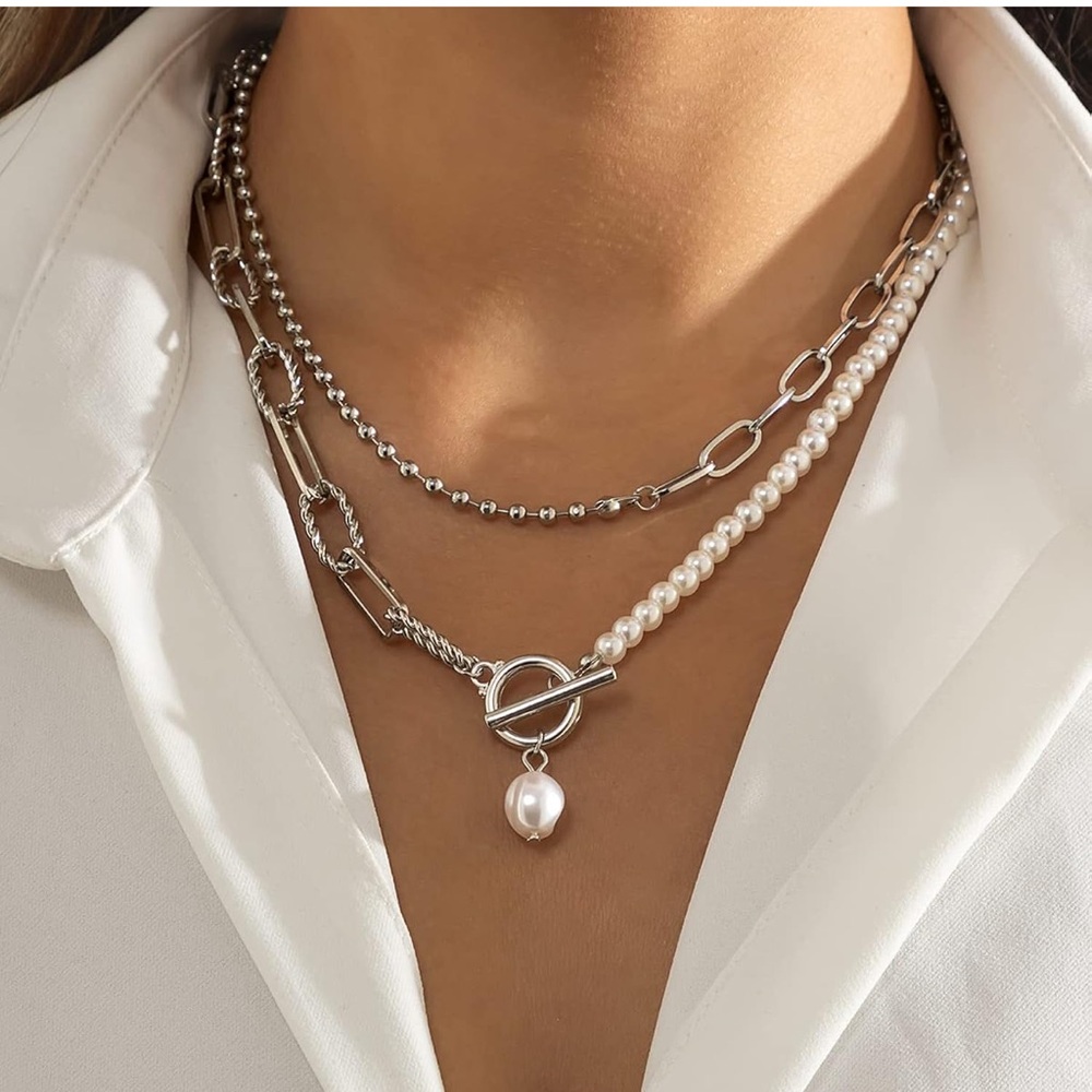 New! OT One Piece Silver Pearl Necklace (3945)